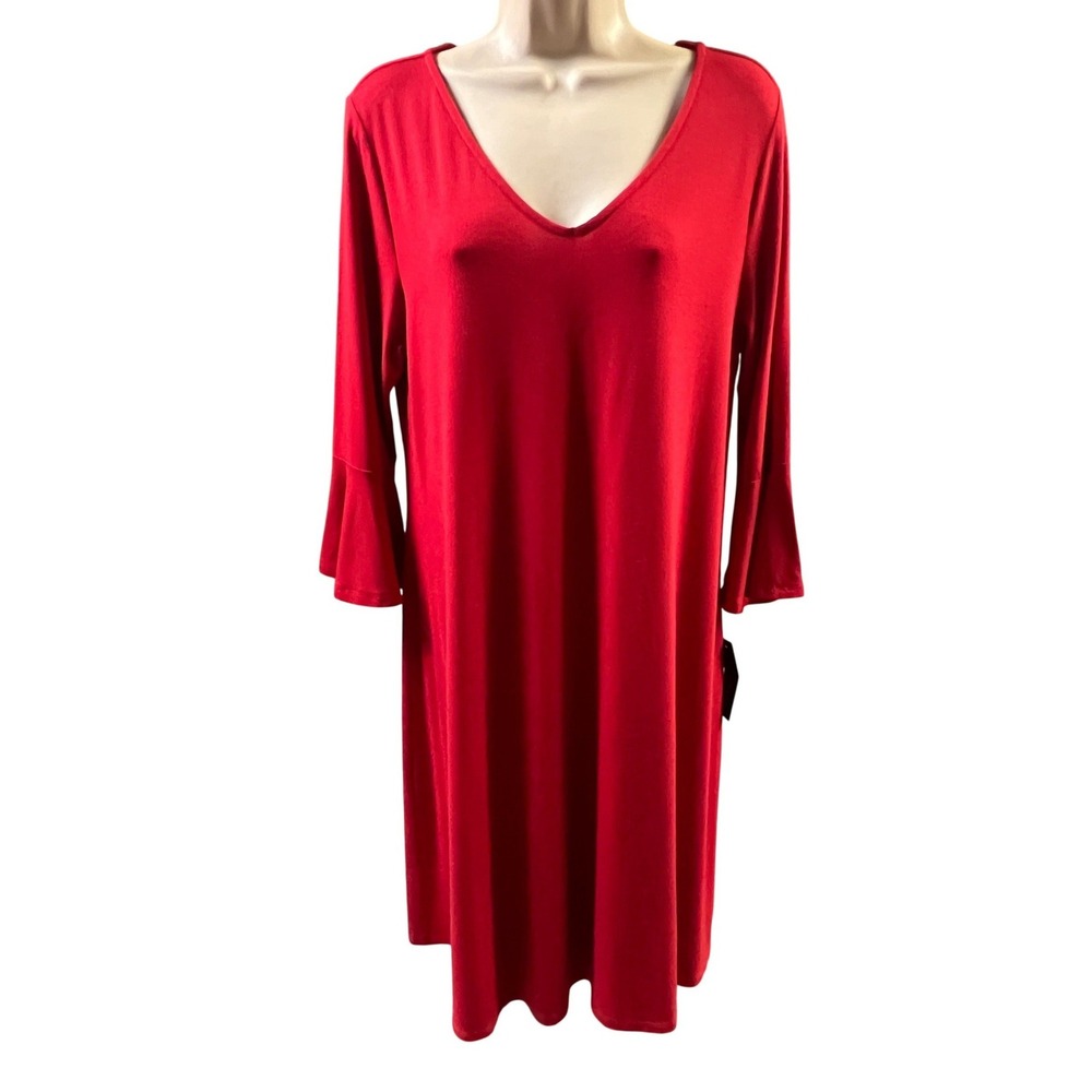 Apt. 9 Shift‎ Dress Womens Medium Red Bell Sleeve V-Neck Stretch New